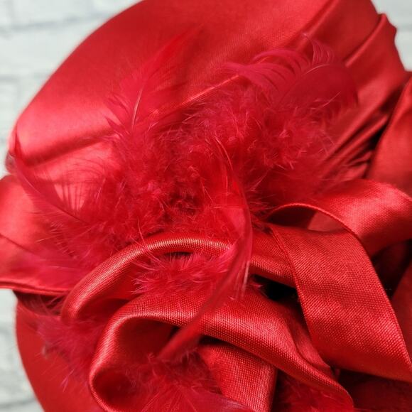 Red Wool Ladies Hat with Ribbon Trim & Feathers - Picture 7 of 16